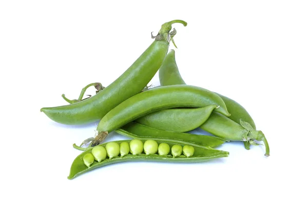 Zralé čerstvé zelené hrachové lusky a fazole — Stock fotografie