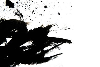 Beyaz arka planda soyut siyah mürekkep dokusu Japonya tarzında. 