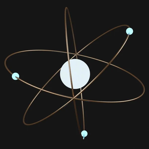 3d render of Atom model structure that has nucleus in the middle and surround with proton, neutron, and electron. Light ball that floating on black background with circle. Science  Chemistry concept.