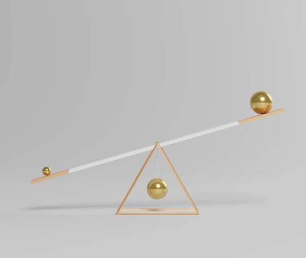 三维抽象的简单几何形式 显示出两个球之间的豪华三角形天平 比最大的球重一个 装饰艺术元素 最低纲领概念 — 图库照片