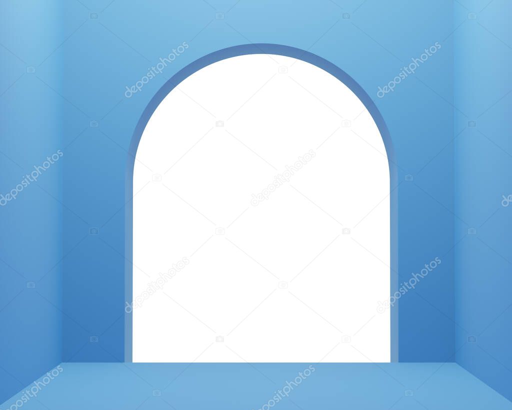 3d render of empty classic blue room with white arch frame for mock up. Color of the year 2020.