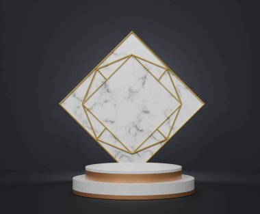 3D soyut minimum geometrik formlar. Model için beyaz mermer lüks podyum. Sanat dekorları. Sofistike ve Minimalist fikir.