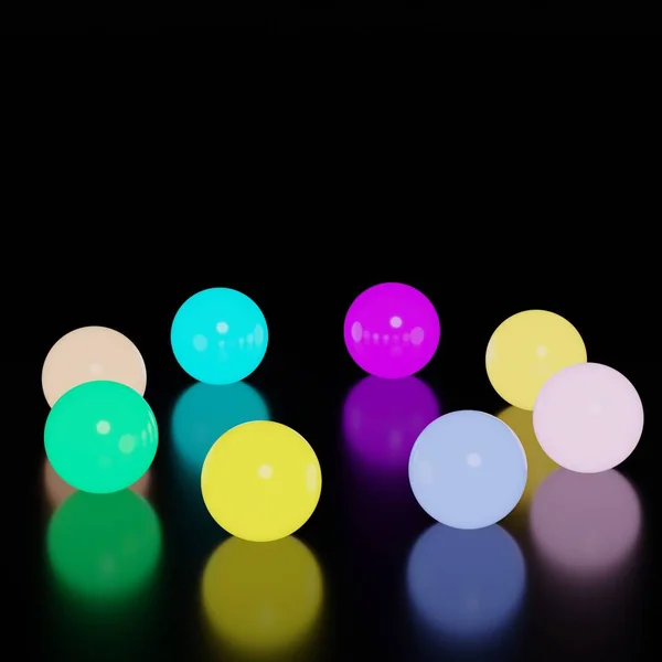 3次元抽象幾何学的形態 豪華なカラフルなガラスライトボールのネオントーン 空シーンのためにモックアップ — ストック写真