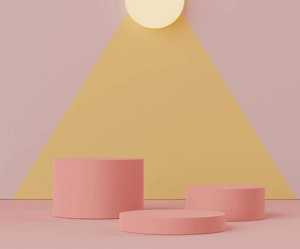 3次元抽象的なミニマリスト幾何学的形式 あなたのデザインのためのピンクのサンゴの豪華な表彰台ディスプレイ ファッションショーステージ カラフルなテーマでお店の前 製品プレゼンテーションのための空のシーン — ストック写真