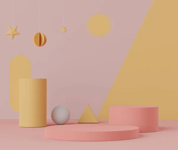 Abstraktní Minimalistické Geometrické Formy Luxusní Podium Displej Motivu Žlutý Papír — Stock fotografie