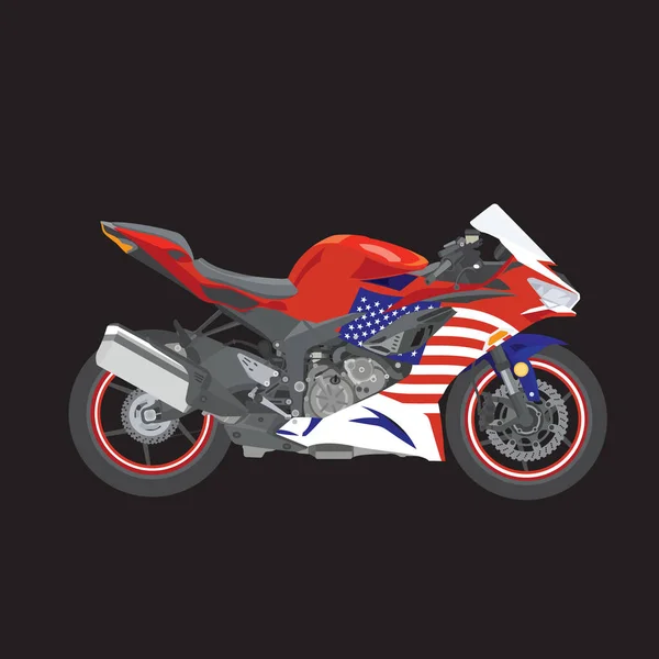 Amerikan Bayrağı Çizgili Motor Sporu Hızlı Motosiklet — Stok Vektör