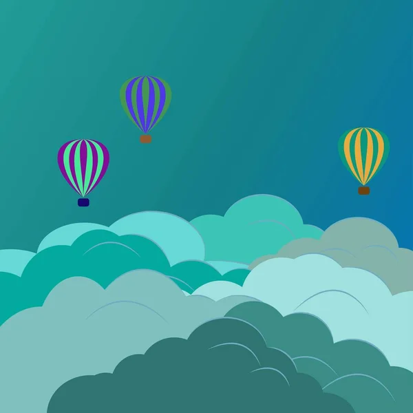 Three multi-colored balloon over dark clouds