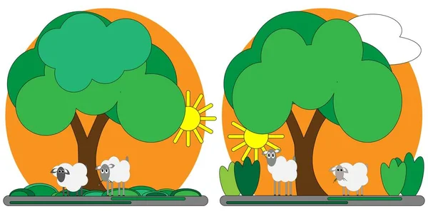 Find 10 differences between the two drawings of animals and nature.