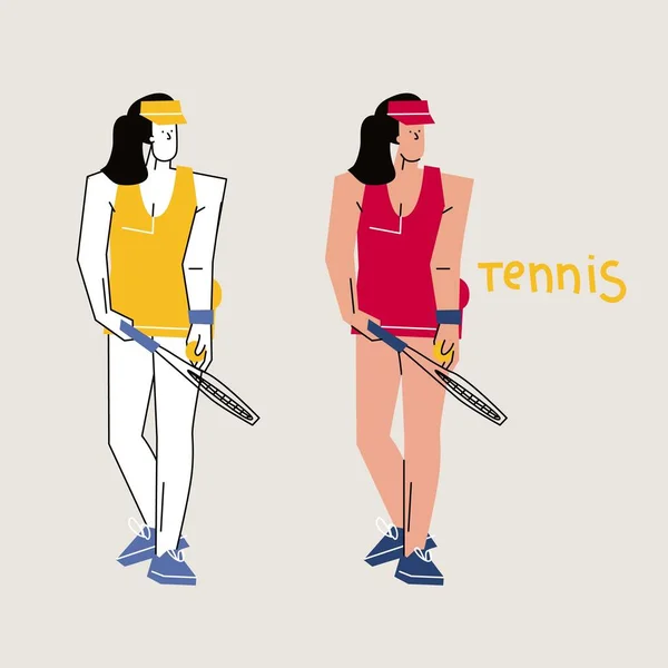 Female tennis player hand drawn illustration — ストックベクタ