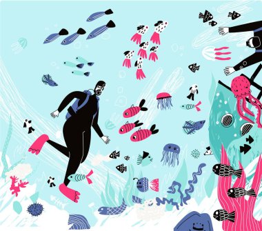 People snorkeling flat vector illustration