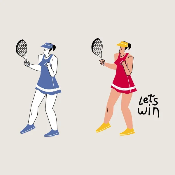 Female tennis player hand drawn illustration — Stok Vektör