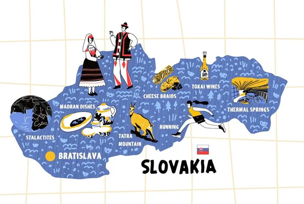 Slovakia map hand drawn vector illustration flag — Stock Vector