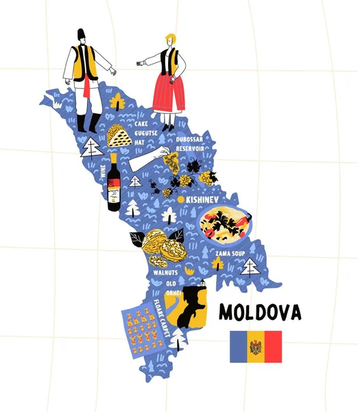 Moldávia mapa desenhado à mão vetor ilustração bandeira —  Vetores de Stock