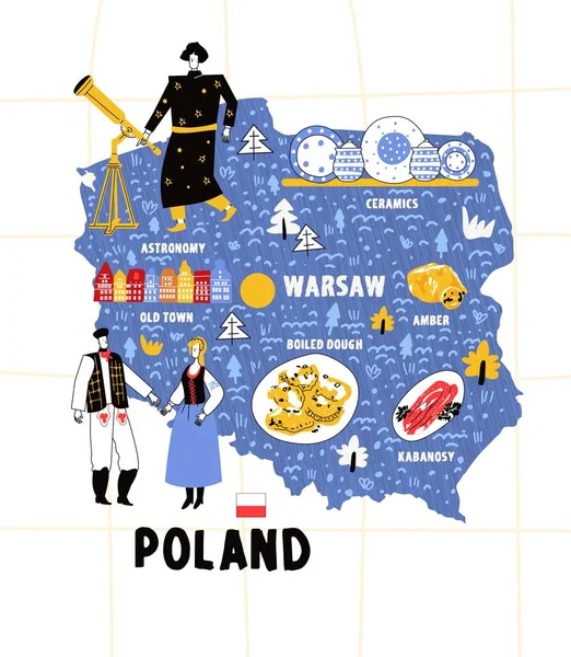 Pologne carte dessin à la main drapeau d'illustration vectorielle — Image vectorielle