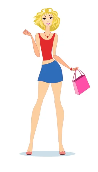 Blond with shopping bags — Stock Vector