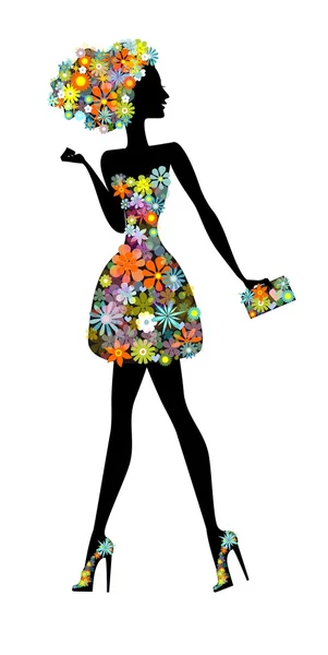 Flower girl - a beautiful woman with perfume — Stock Vector