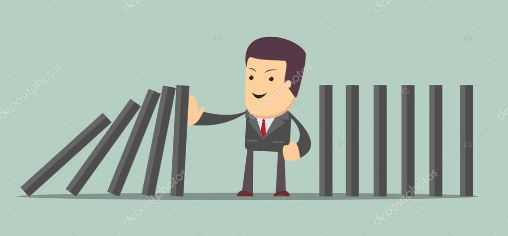 Man stopping the domino effect with falling dominoes Stock Vector Image by  ©Aleksei-veprev #130065740