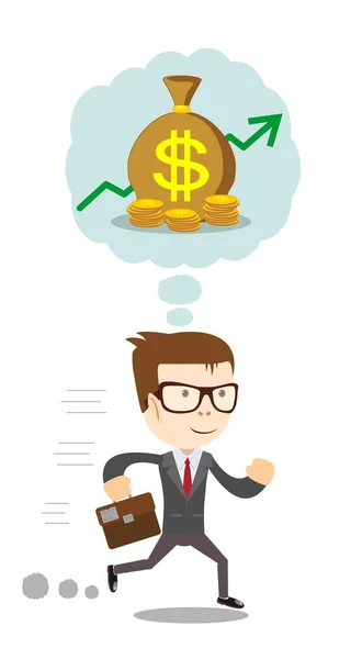 Running Businessman dreaming about money. — Stock Vector