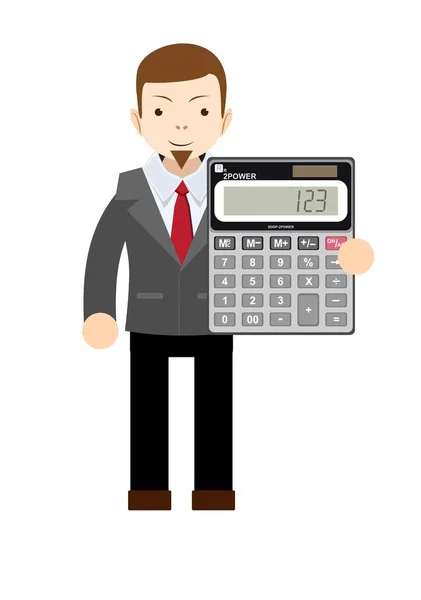 Manager muestra la calculadora para trabajar — Vector de stock