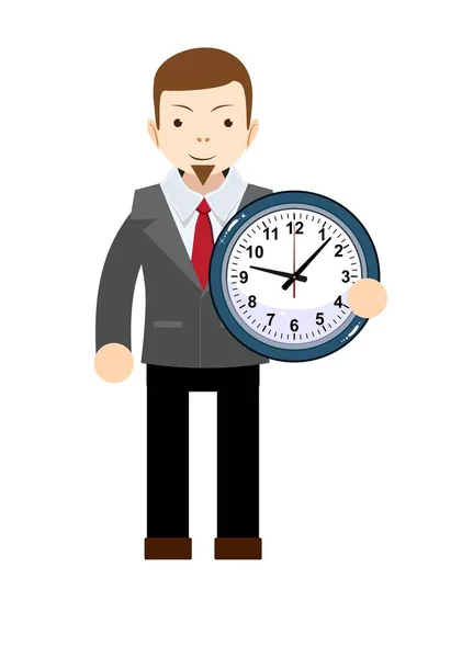 Funny cartoon office worker with clock — Stock Vector