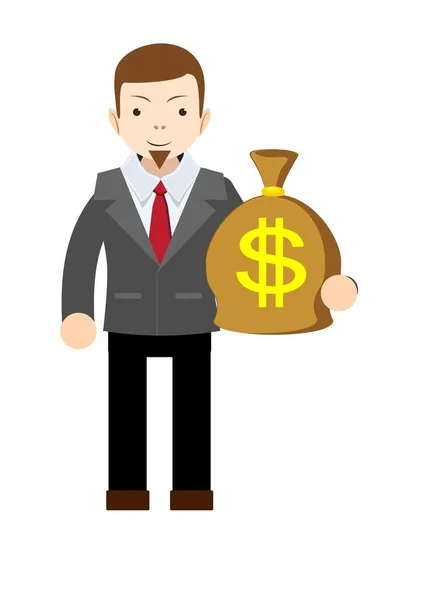 Empresario sosteniendo bolsa de dinero — Vector de stock