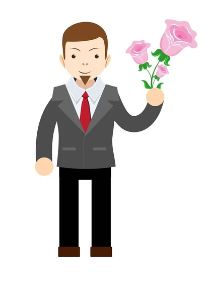 Directeur ou homme d'affaires avec des fleurs. Joyeux anniversaire , — Image vectorielle