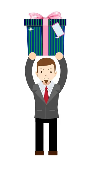 Businessman holding a gift box — Stock Vector