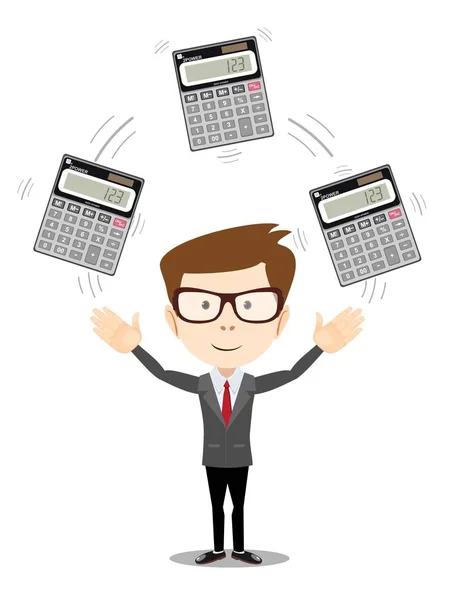 Homme d'affaires ou manager jonglant avec une calculatrice — Image vectorielle