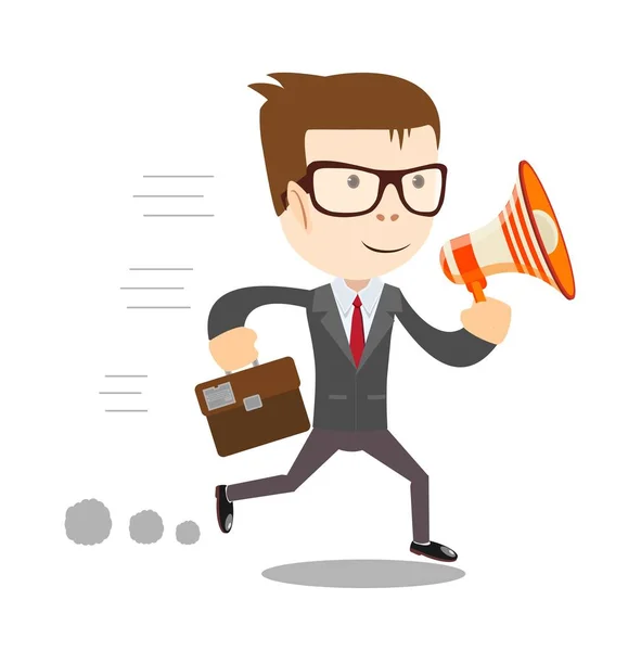 Man in suit shouting through a loudspeaker. — Stock Vector