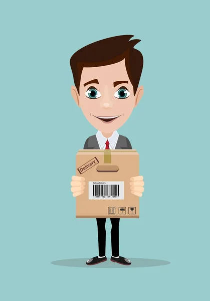 Delivery service man with cardboard box — Stock Vector