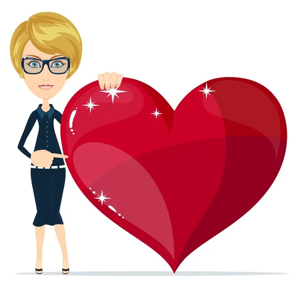 Portrait of Beautiful woman with red heart in hand — Stock Vector