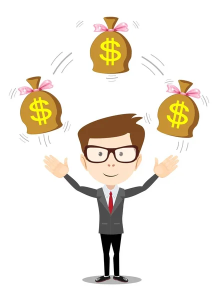 Businessman with bag of money, vector illustration — Stock Vector
