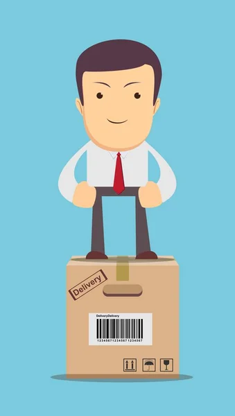 Επιχειρηματίας, διαχειριστής ή υλικοτεχνική στέκεται στο κουτί. — Διανυσματικό Αρχείο
