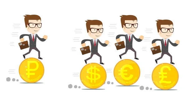 Personas en las monedas de oro con moneda diferente — Vector de stock