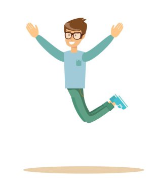 casual adam atlama ve gülümseyen