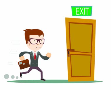 Çıkış. Açılan kapıya çalıştıran iş adamı.