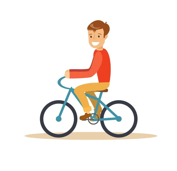 Illustration of a young boy riding a bicycle — Stock Vector