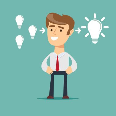 işadamı ampuller öğeleri önünde duruyor