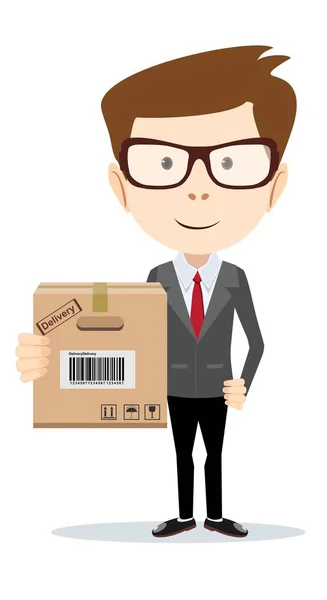 Delivery man holding and carrying a cardbox — Stock Vector