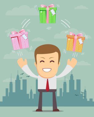 Mutlu adam hediye kutusu yay ile hokkabazlık