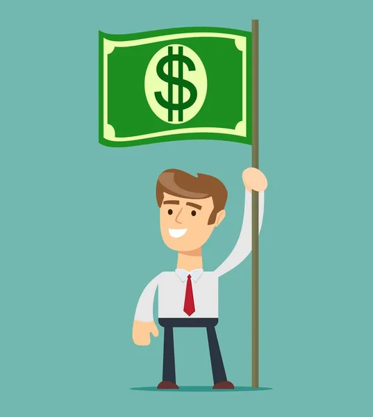 Businessman holding in hand flag with a banknote. — Stock Vector