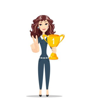 Kazananlar Kupası olan mutlu kadın