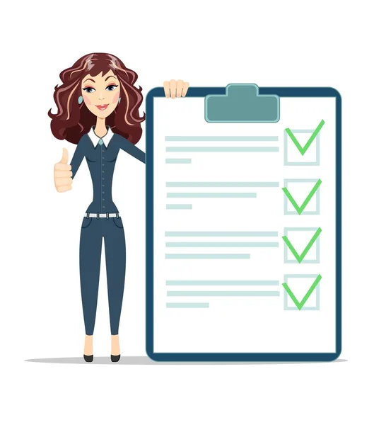 Zakenvrouw met checklist. — Stockvector