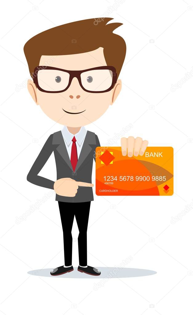 Man in suit shows plastic card