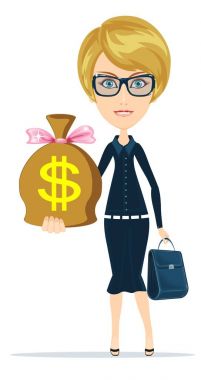 Kadın büyük bir çanta dolusu para