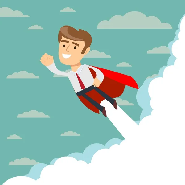 Super zakenman in rode capes vliegen omhoog naar zijn succes. — Stockvector