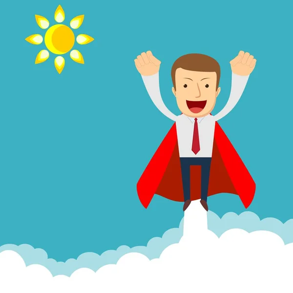 Superhéros - homme d'affaires en capes rouges volant vers le haut à son succès . — Image vectorielle