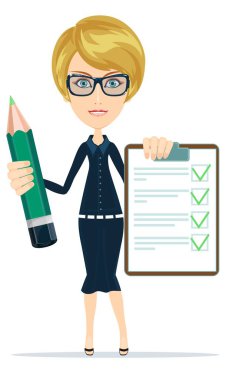 bir anketi ve büyük yeşil kalem kadınla.