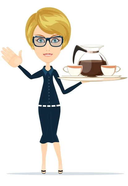 Kelnerka porcję kawy lub herbaty — Wektor stockowy