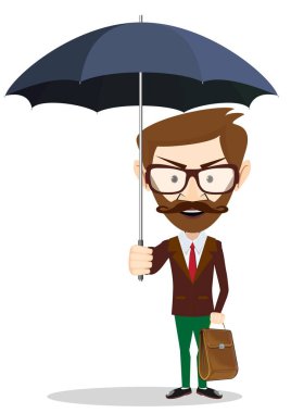 Bir işadamı sakal ayakta tutan şemsiye ile